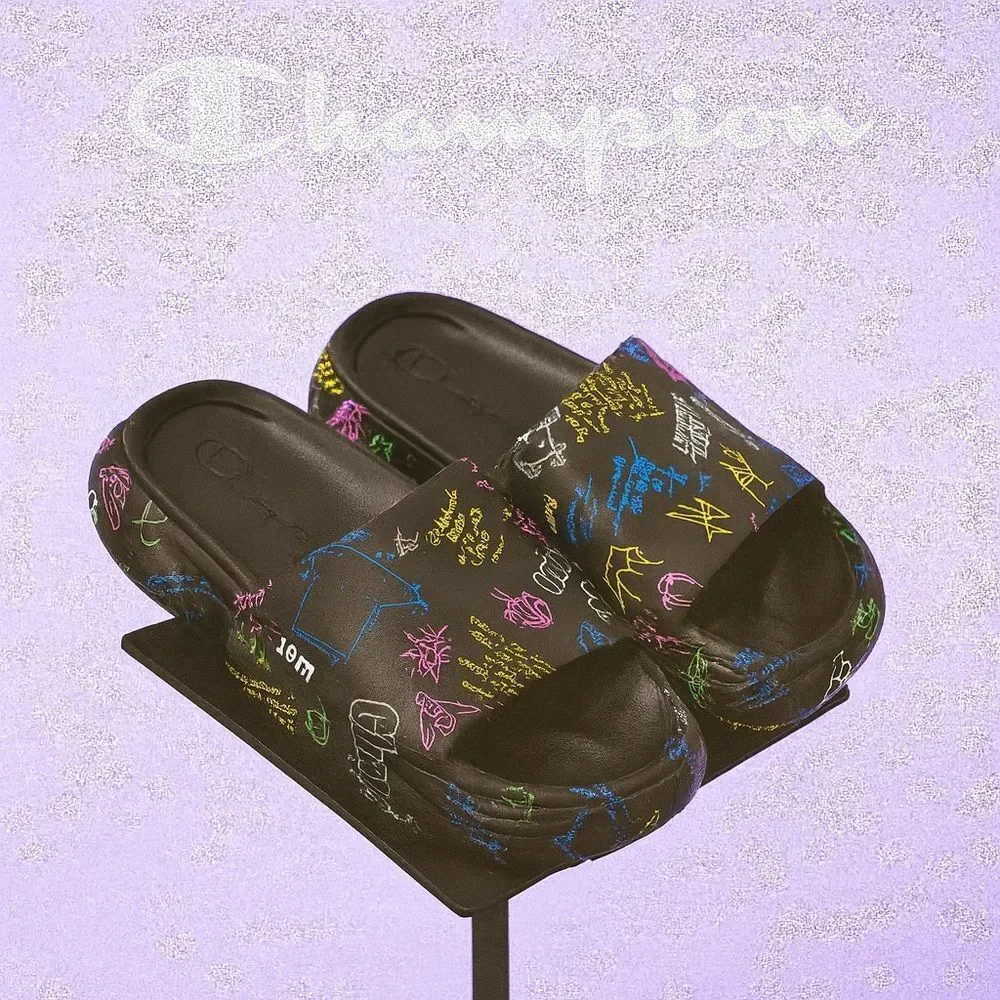 Champion Big Kids Meloso Squish Doodle Multicolor Graphic Slide Sandals 6Y